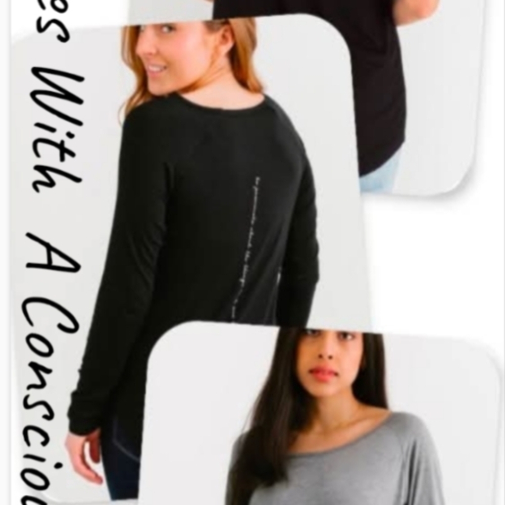 Women's Black and Gray Long Sleeve Tops